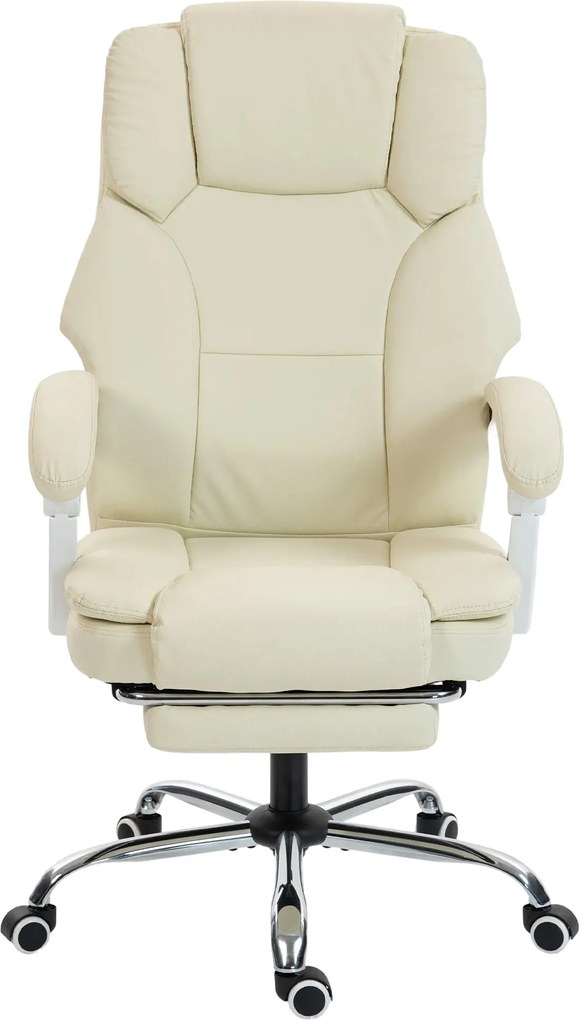 HOMCOM ergonomikus irodai szék — dönthető háttámla, magasságállítás, lábtartó, 360° forgás, zsebrugók, háziállat-barát műbőr, bézs | Aosom