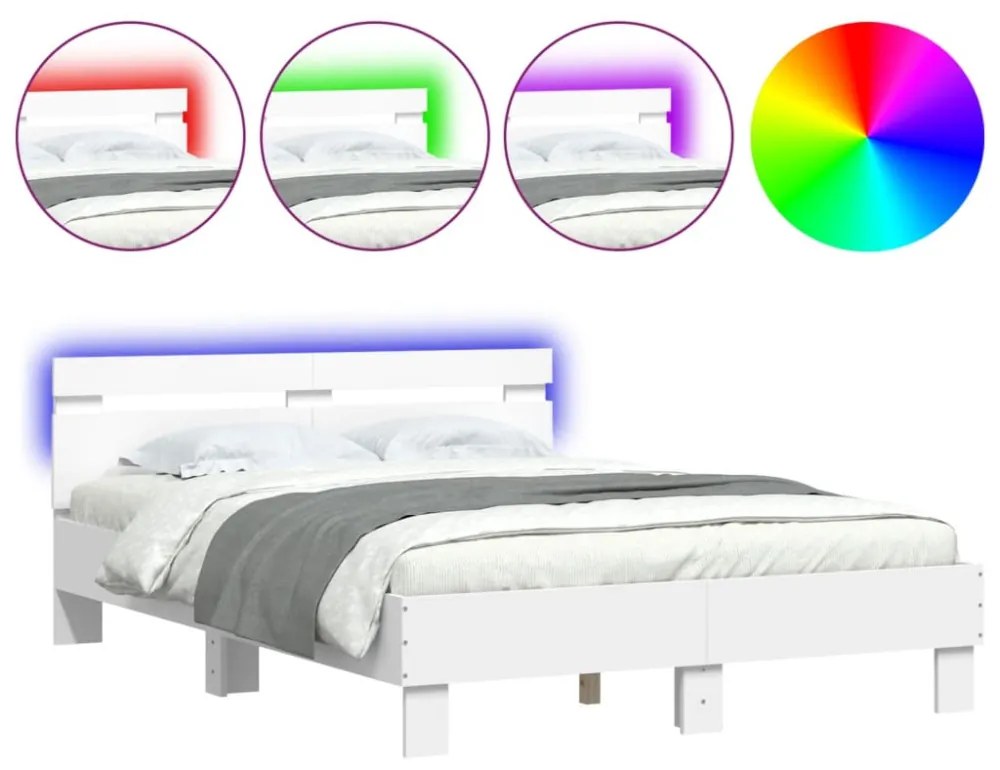 fehér ágykeret fejtámlával és LED-del 120 x 190 cm