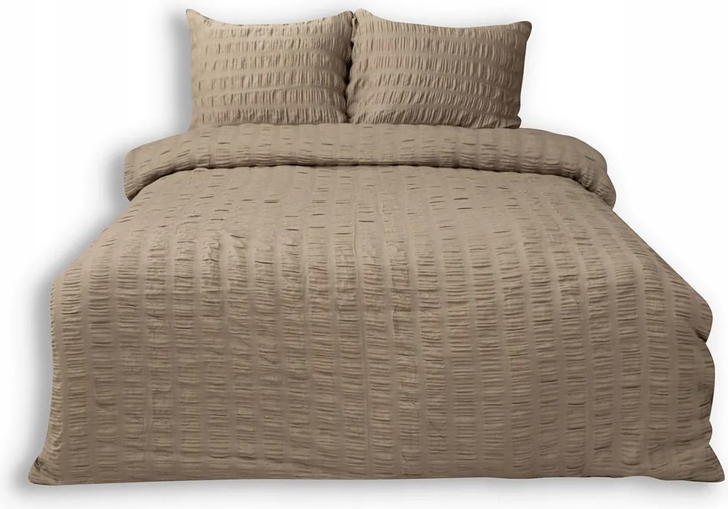 Szatén ágyneműhuzat 160x200 Gofri Egyszínű Bézs Sötét Pamut