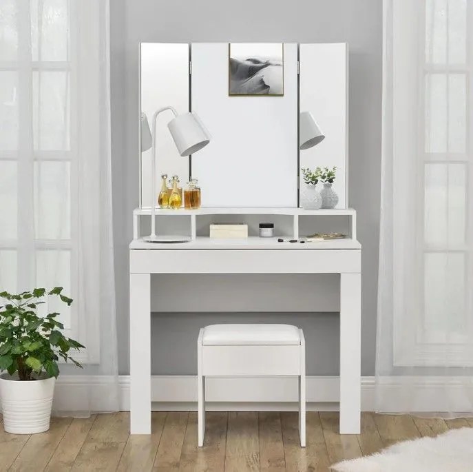 Taburet fésülködőasztalhoz 42 cm kárpitozott fehér