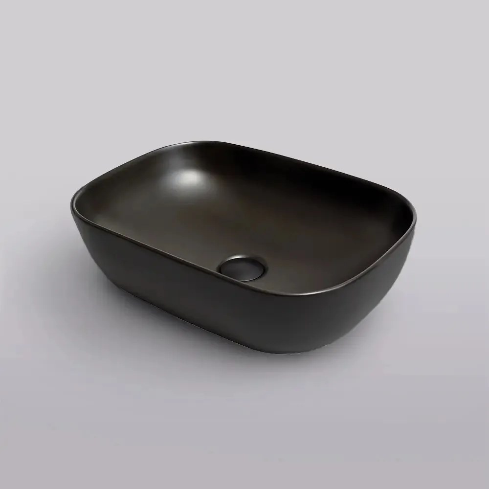 Eros SMILE 3 - PULTRA ültethető - Top Counter - porcelán mosdó - MATT FEKETE - 46,5 x 32,5 x 13 cm