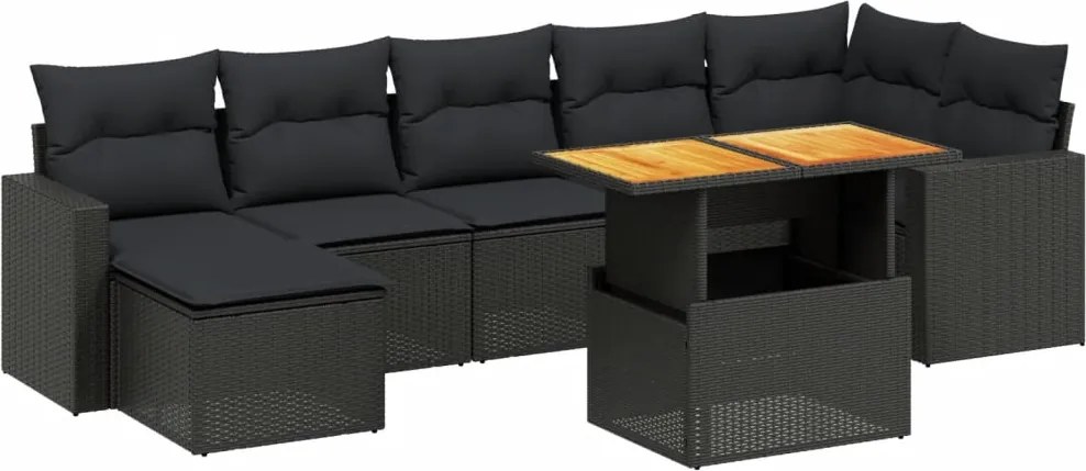 vidaXL 8 részes fekete polyrattan kerti ülőgarnitúra párnákkal