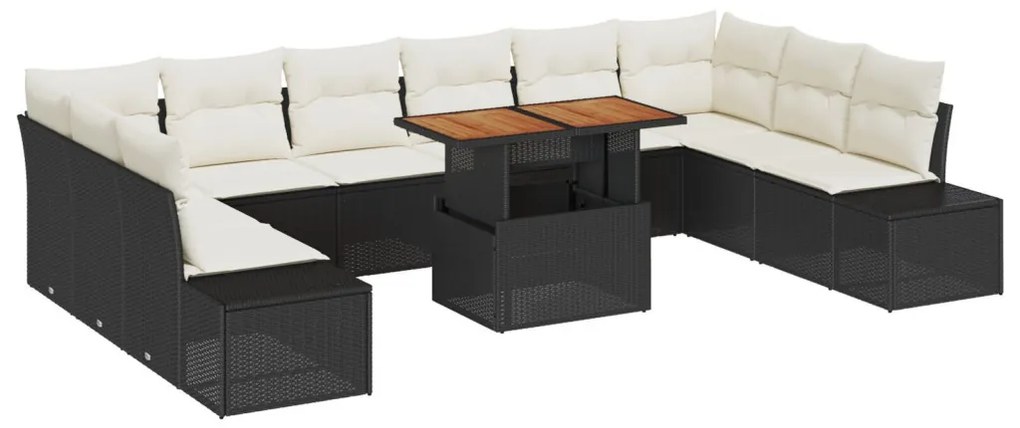 11 Darabos Kerti Kanapészett Párnákkal Fekete Poly Rattan
