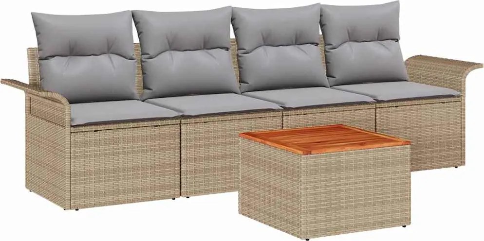 vidaXL Kerti Kanapé Szett párnával 5 pcs Bézs polirattan