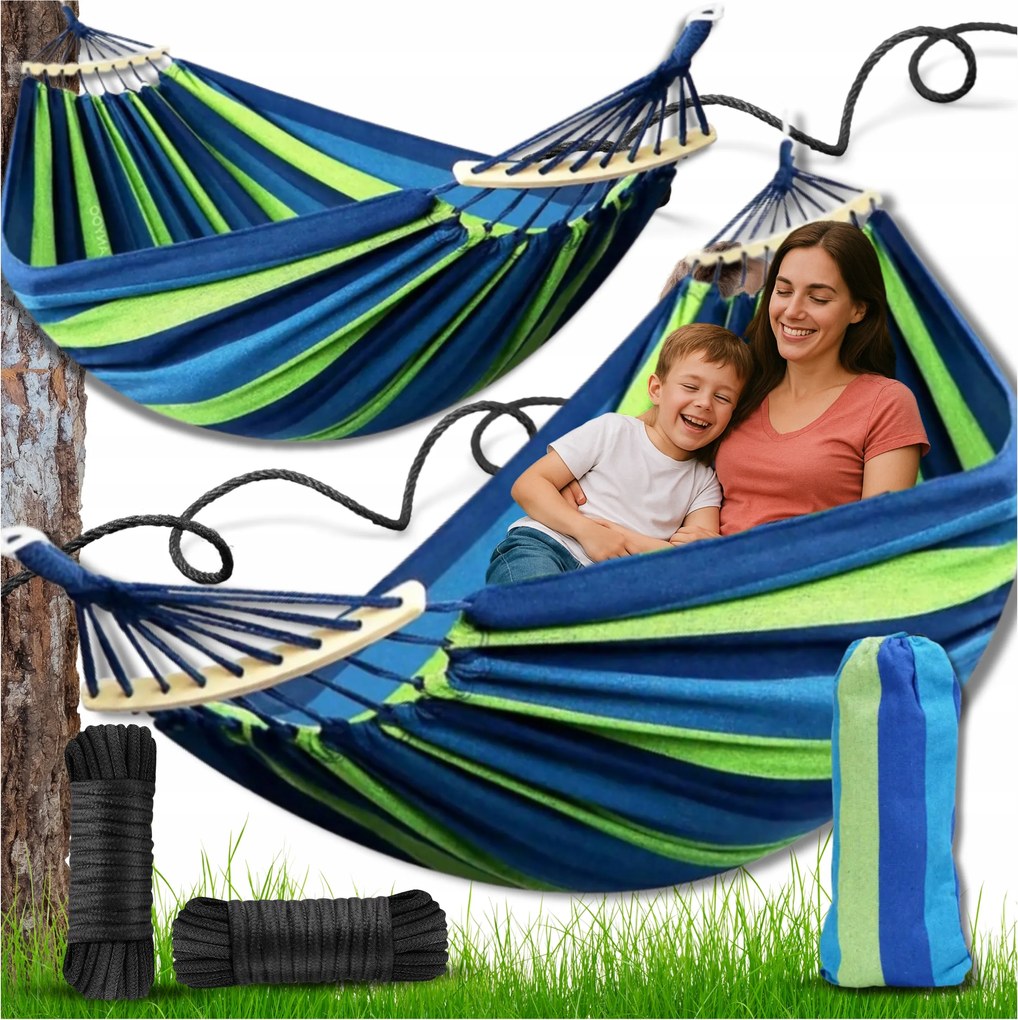 Kétszemélyes Kerti Függőágy XXL 270X155 Táska Rögzítő Zsinórok