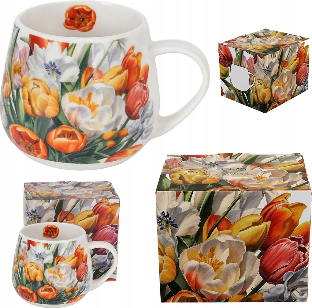 Bögre hordó 430ml tulipán porcelán virágok tavaszi ajándék dobozban