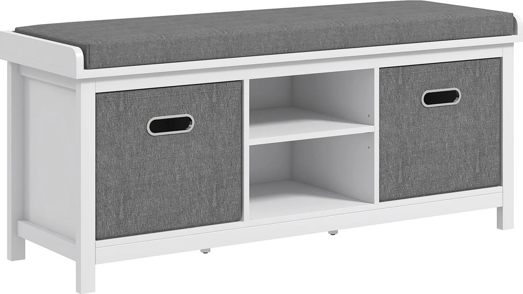 HOMCOM Cipőpánt, Állítható 3-Szintes Polccal, 2 Kivehető Fiókkal és Párnával, Chipboard Cipőszekrény, 105x35x47 cm, Fehér és Szürke | Aosom