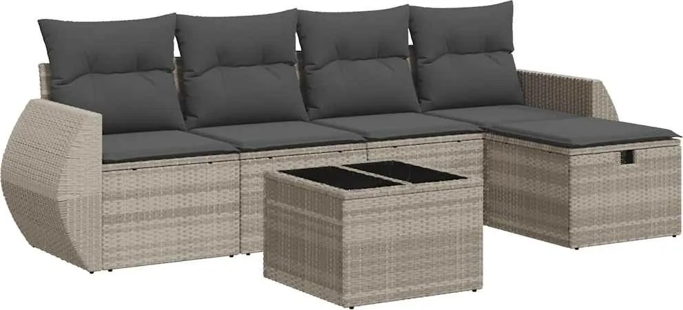 vidaXL 6 részes világosszürke polyrattan kerti ülőgarnitúra párnákkal