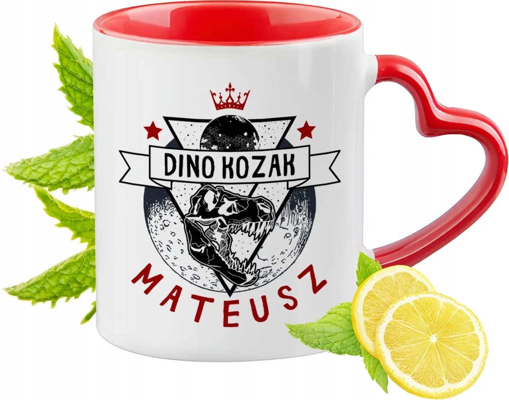 Piros bögre szív alakú füllel Máténak Ajándék