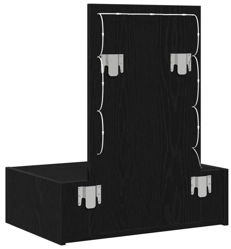 vidaXL Öltözködőasztal tükör lámpákkal Fekete 60 x 40 x 70 cm Faanyag