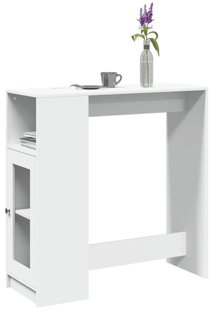 fehér szerelt fa tárolórekeszes bárasztal 101 x 40 x 103,5 cm