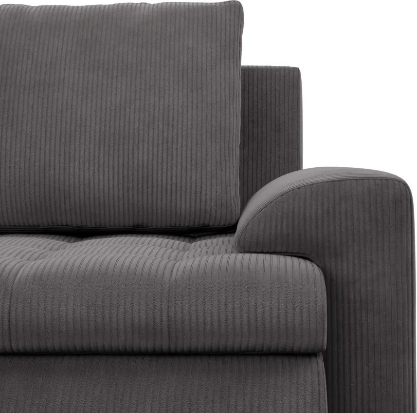 Tokio U sarokkanapé, 3 ágyneműtartóval, kordbársony, baloldali, szürke