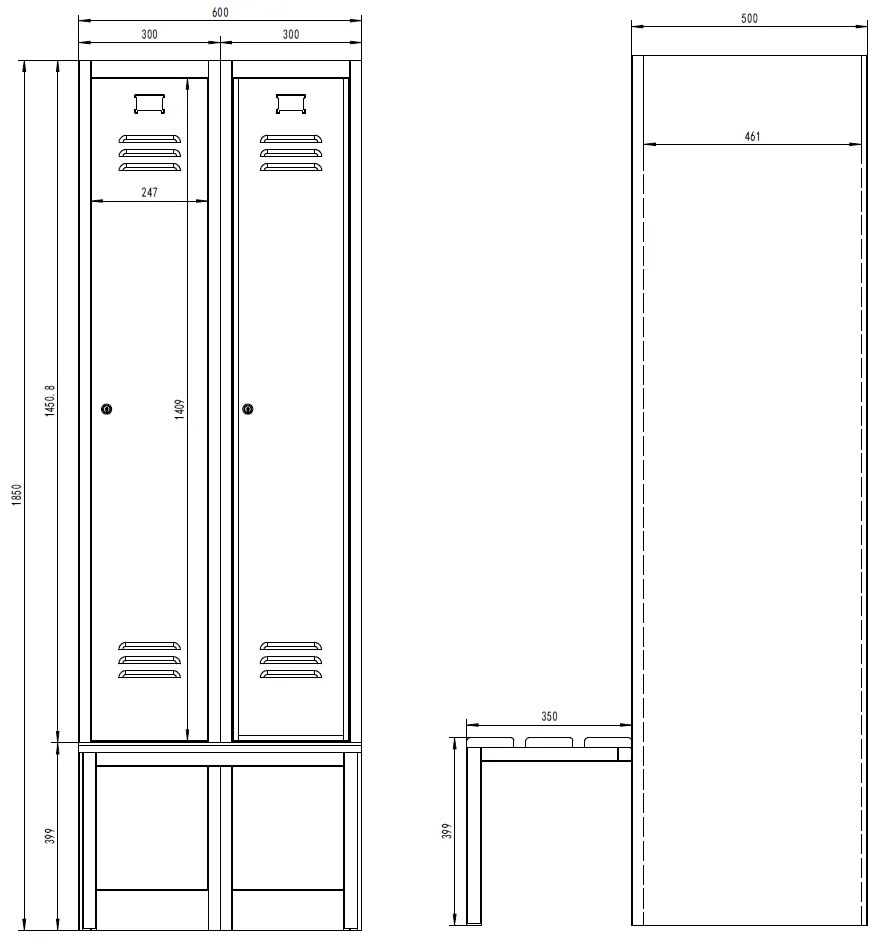 Fém szekrény paddal, 60 x 85 x 185 cm, lábazat, hengerzár, piros - RAL 3000