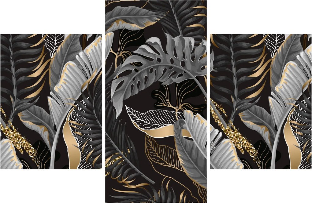 Kép - Trópusi levelek fekete és arany színben (90x60 cm)