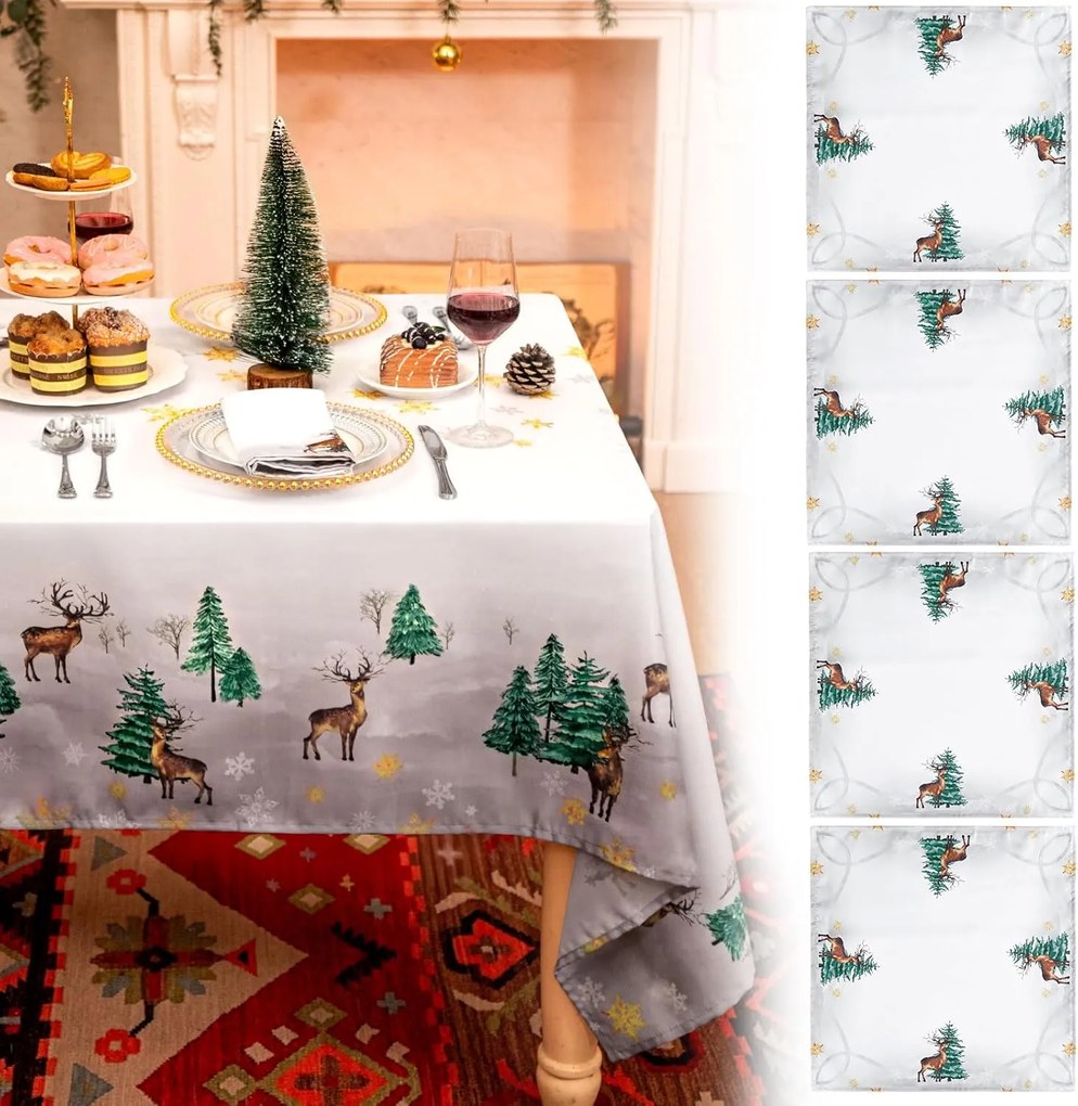 Karácsonyi asztalterítő és 4 db 5 az 1-ben szalvéta Premium 220 x 150 cm