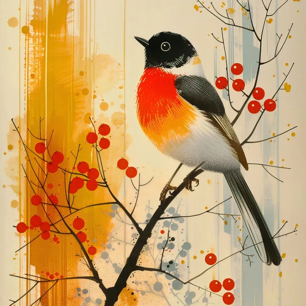 Poszter 20x20cm Őszi vörösbegy