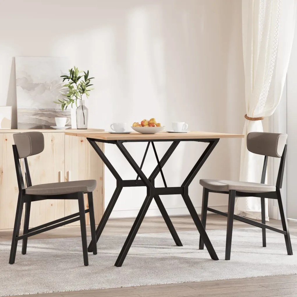 tömör fenyőfa és öntöttvas étkezőasztal Y-vázzal 90x90x75 cm