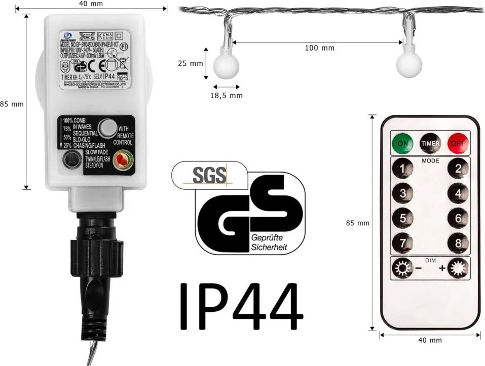 VOLTRONIC® Világítás 100 LED Hideg fehér + vezérlő