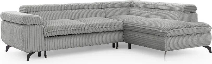 Világosszürke kordbársony sarokkanapé (jobb oldali-L alakú) Marbeya – Ropez