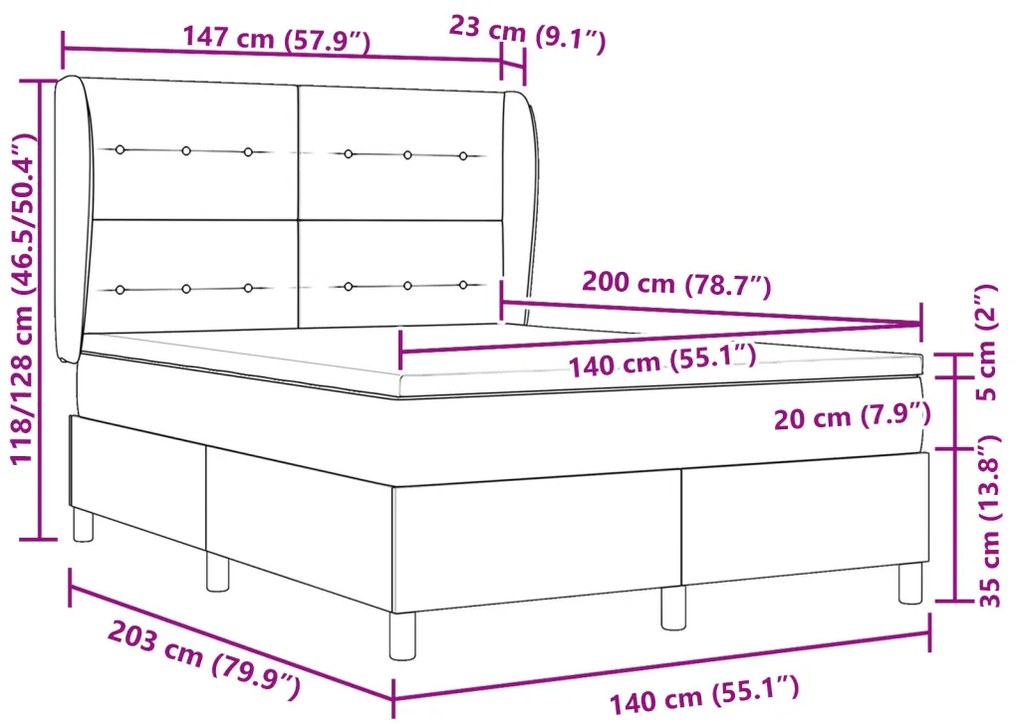 Boxspring Ágy Matresszel Fekete 140x200 cm Bársonyos