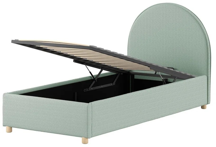 Zöld kárpitozott ágyneműtartós egyszemélyes ágy ágyráccsal 90x200 cm Moon – Vipack