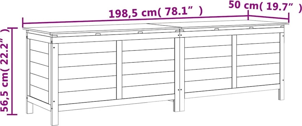vidaXL antracit tömör fenyőfa kerti tárolóláda 198,5 x 50 x 56,5 cm
