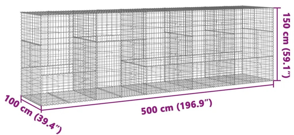 horganyzott vas gabion kosár fedéllel 500 x 100 x 150 cm
