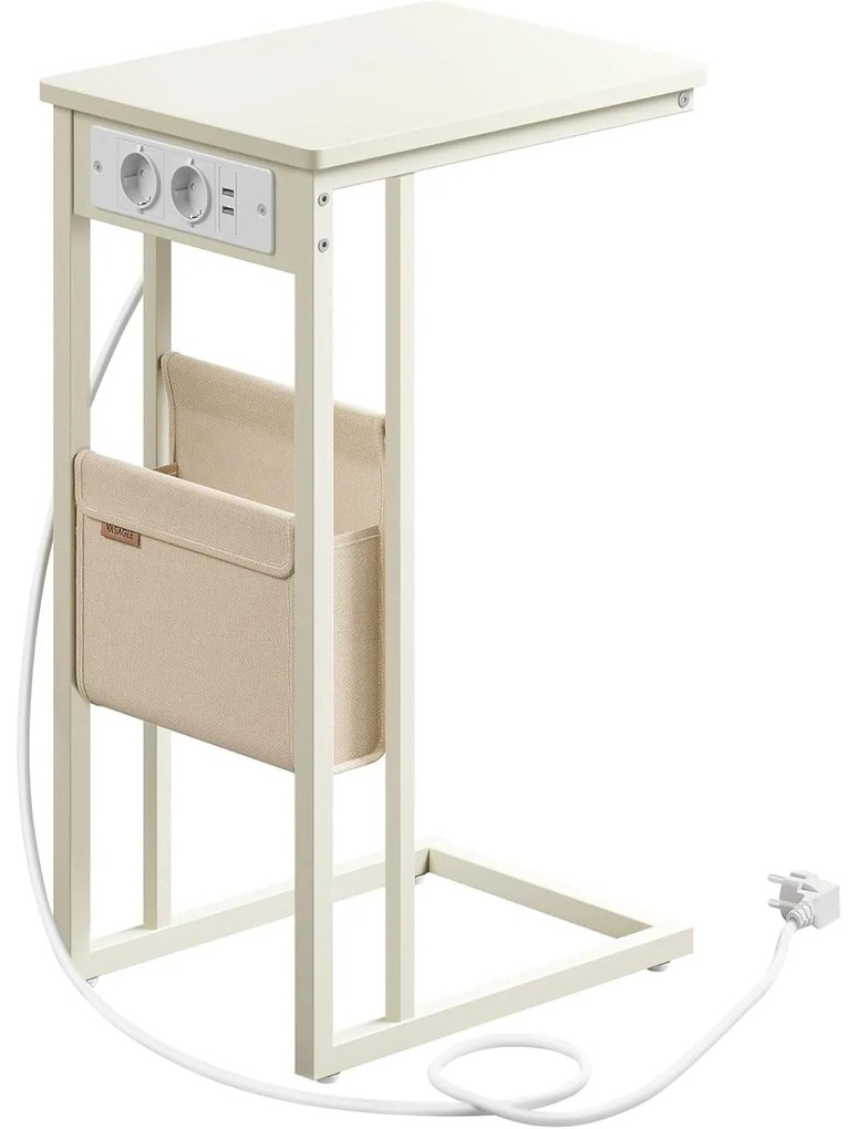 Oldalasztal, éjjeliszekrény beépített elosztóval krémfehér színben