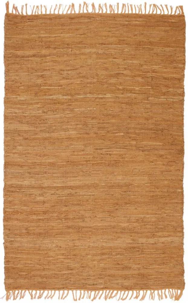 Sárgásbarna, kézzel szőtt bőr chindi szőnyeg 120 x 170 cm