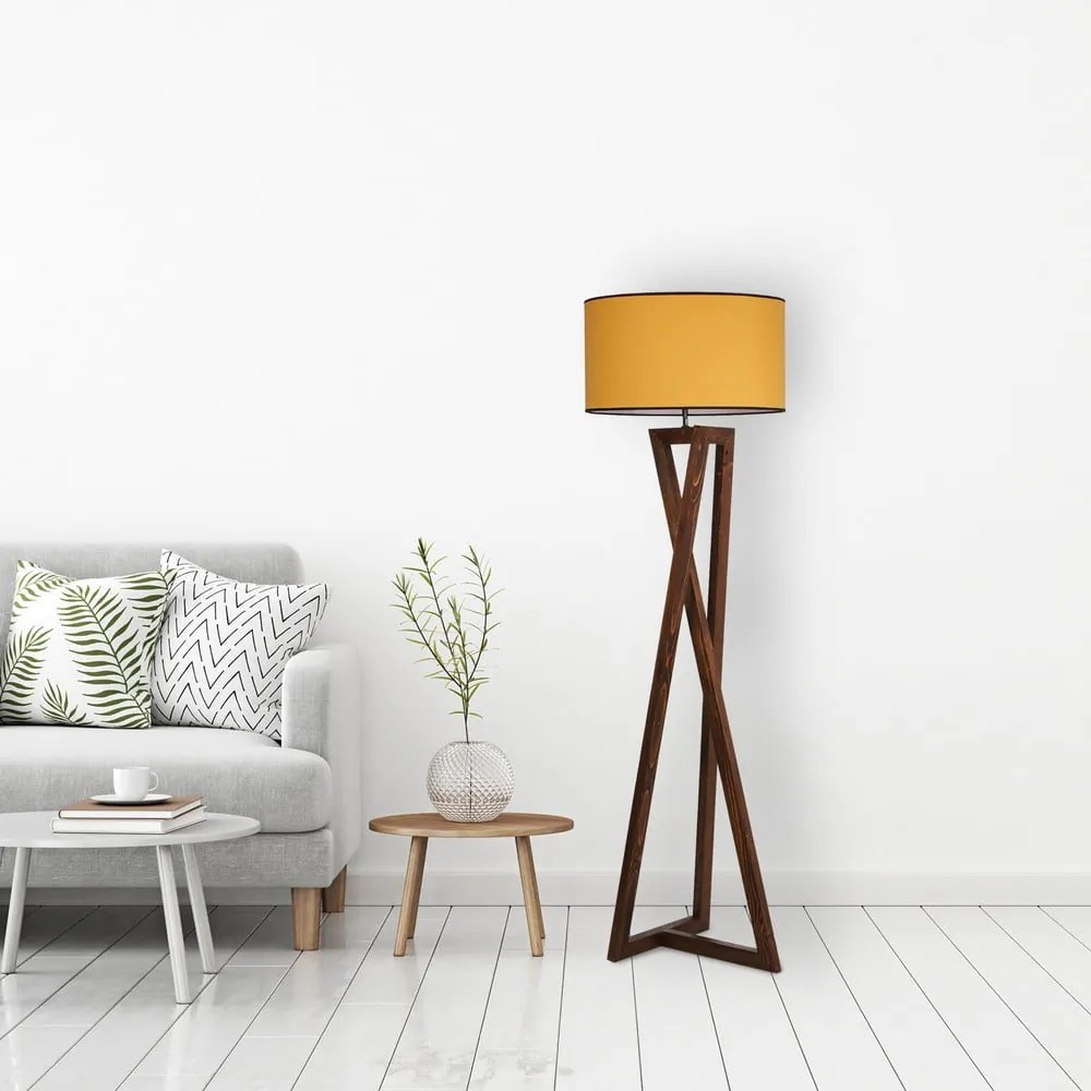 Mustársárga-barna állólámpa textil búrával (magasság 149 cm) Maçka – Opviq lights