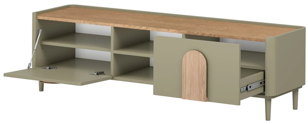 Amilio TV-szekrény 170 cm fiókkal, lábakon - eukaliptusz / baltic dune tölgy / natúr tölgy fogantyú