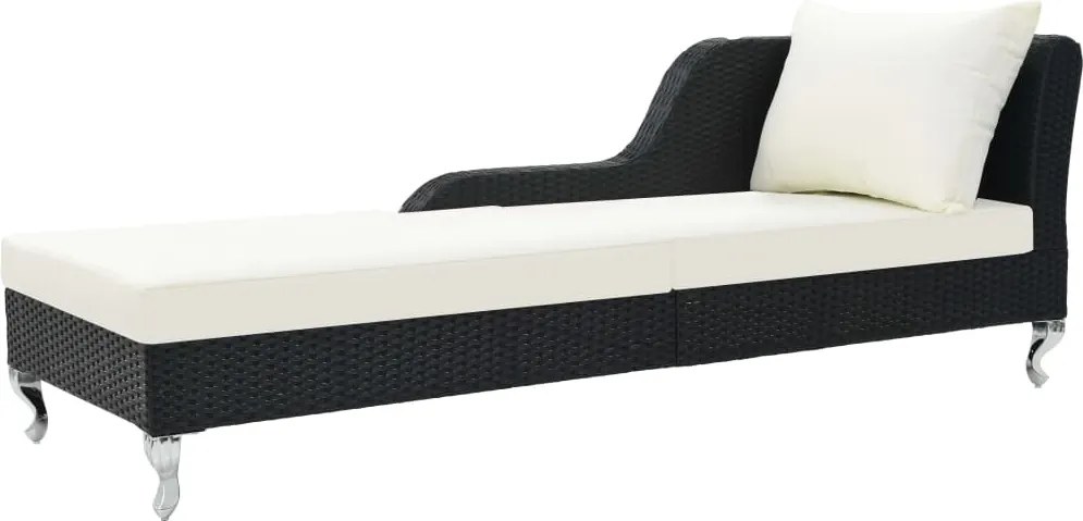 vidaXL fekete polyrattan napozóágy párnával