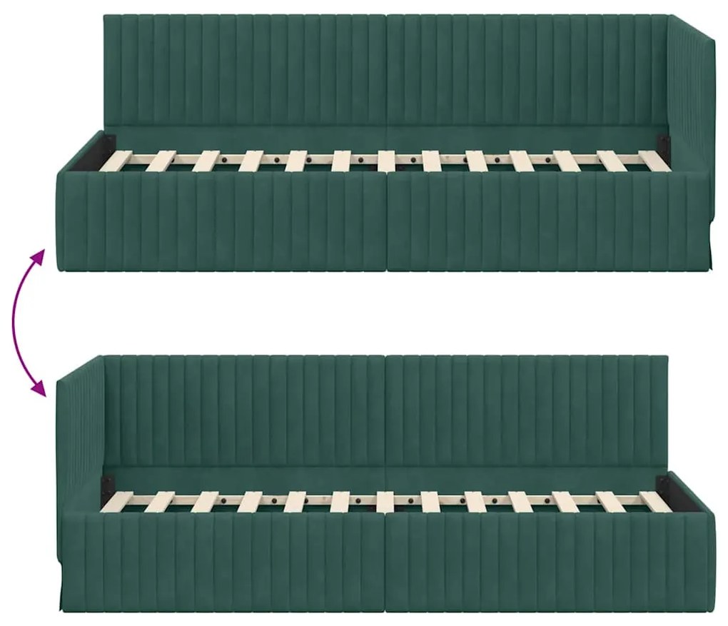 Sarokágy keret fejtámlával Sötétzöld 80 x 200 cm Bársony