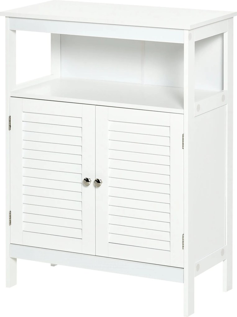 kleankin Fürdőszoba Segédszekrény 2 Rácsos Ajtóval, Nyitott Polc, Nagy Tárhely, Modern Dizájn 60x30x81,6 cm Fehér | Aosom