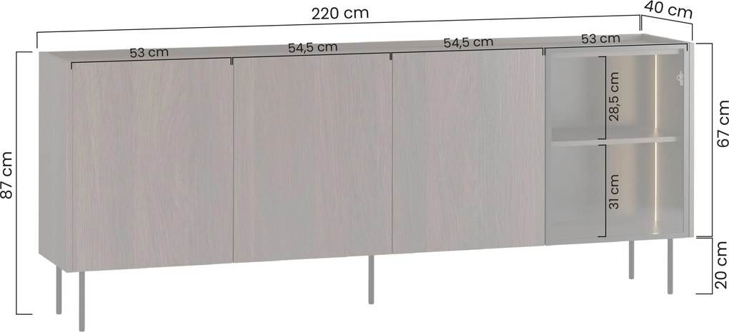 Dunari komód 220 cm négyajtós - dunin tölgy
