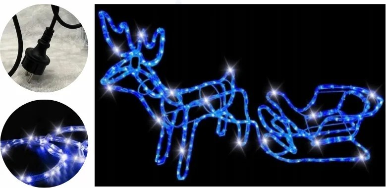 Rénszarvas Led szánnal Kék Flash (Hideg fehér) 9M