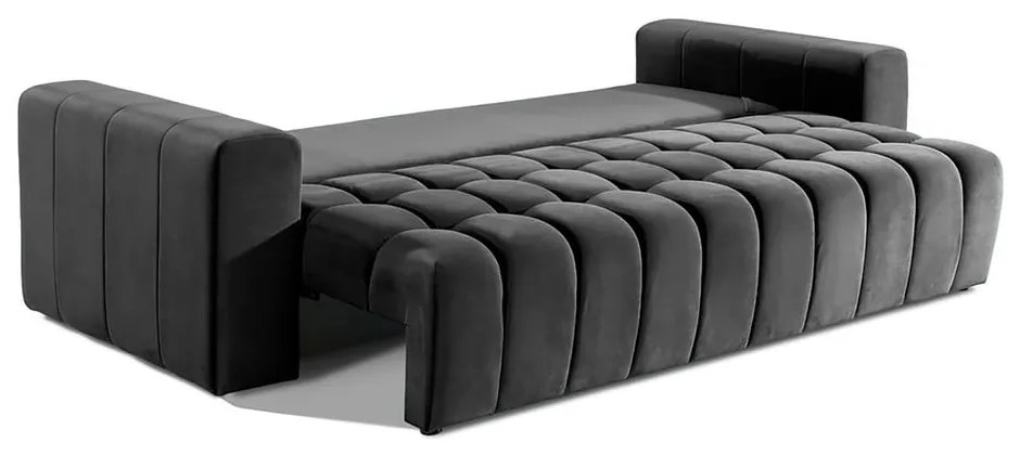 Sötétszürke bársony kinyitható-tárolóhelyes kanapé 247 cm Lazaro – ELTAP