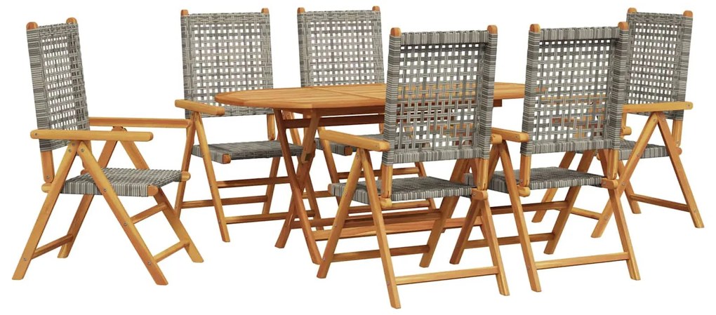 vidaXL Kert étkező szett 7 pcs Szürke Tömör Akácfa