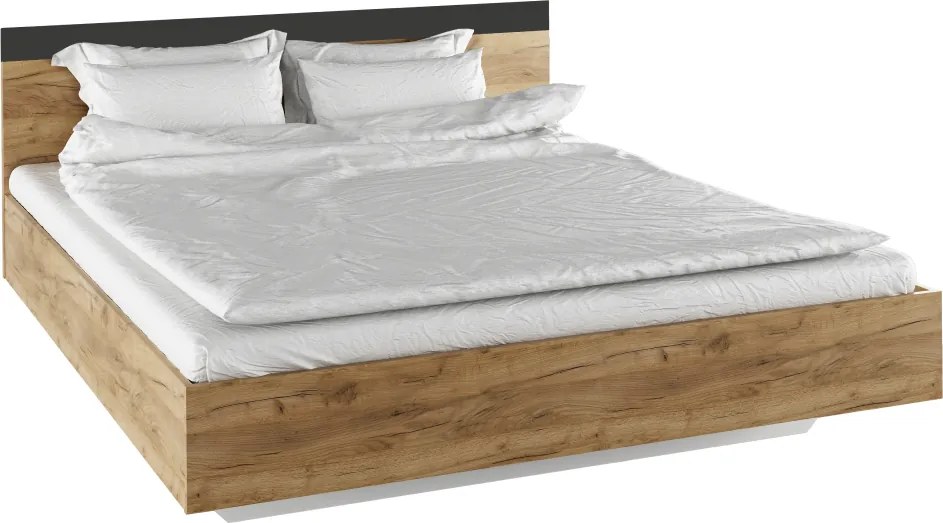 Dupla ágy, 180x200,  tölgy artisan/antracit, GABRIELA