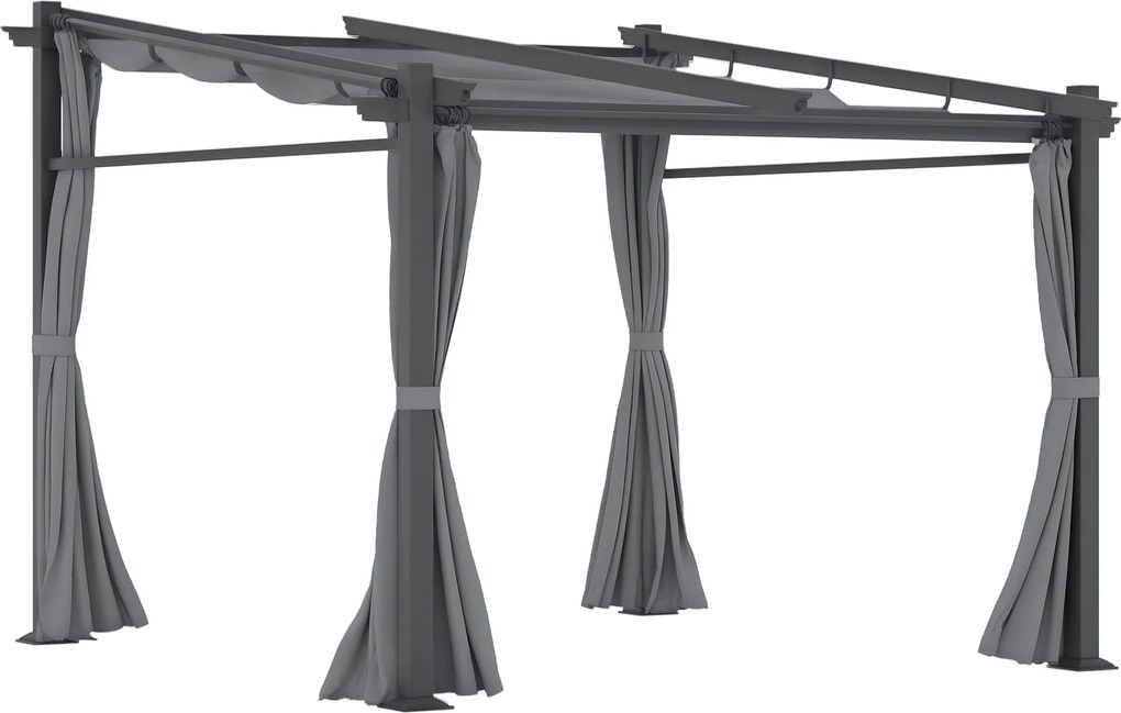 Outsunny Terasz Tető Pergola kb. 3x3m Terasz Borítás Kert Pavilon Alumínium, Falra Szerelhető, Állítható Tetővel, UV Védelemmel, Napvédelemmel Teraszr