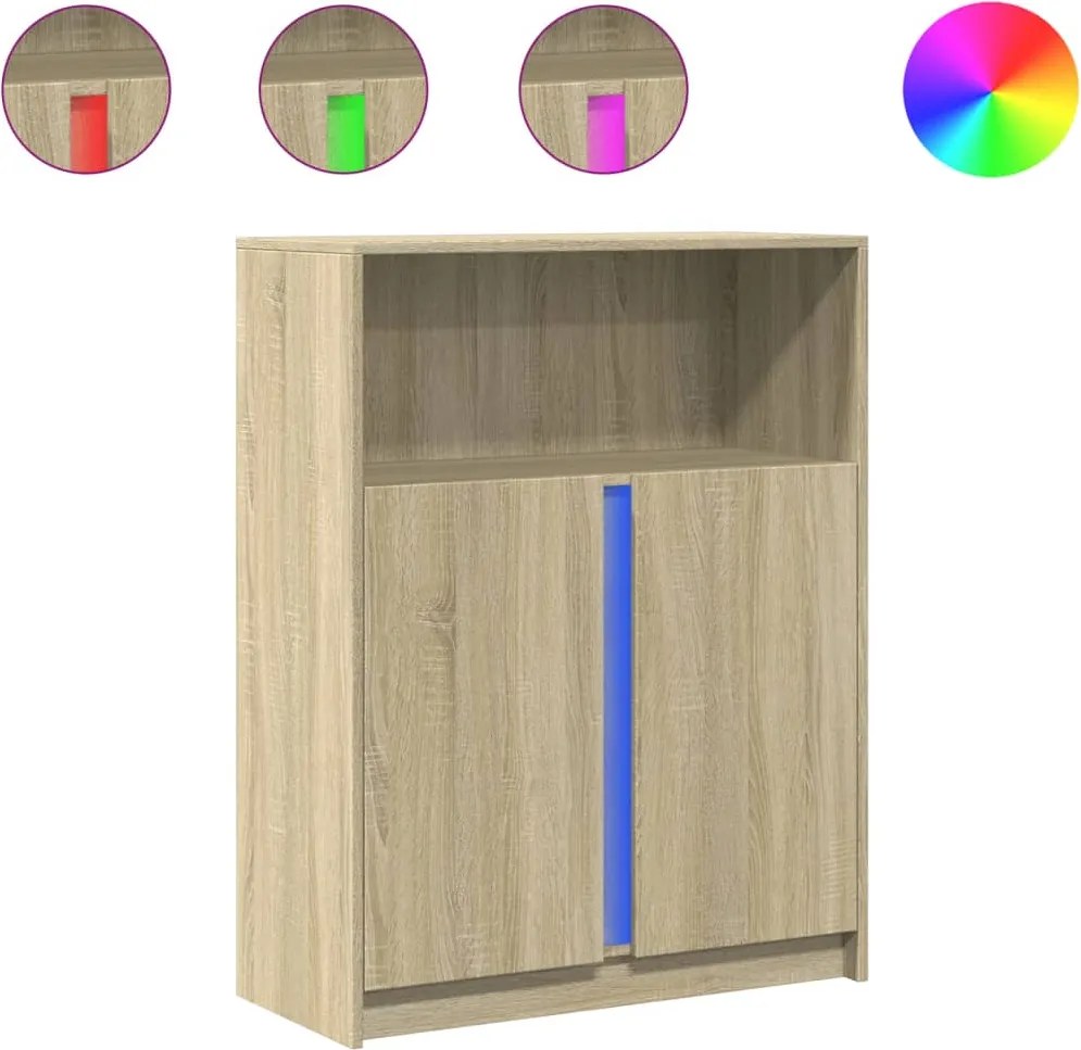 vidaXL sonoma tölgy szerelt fa tálalószekrény LED-del 77 x 34 x 100 cm