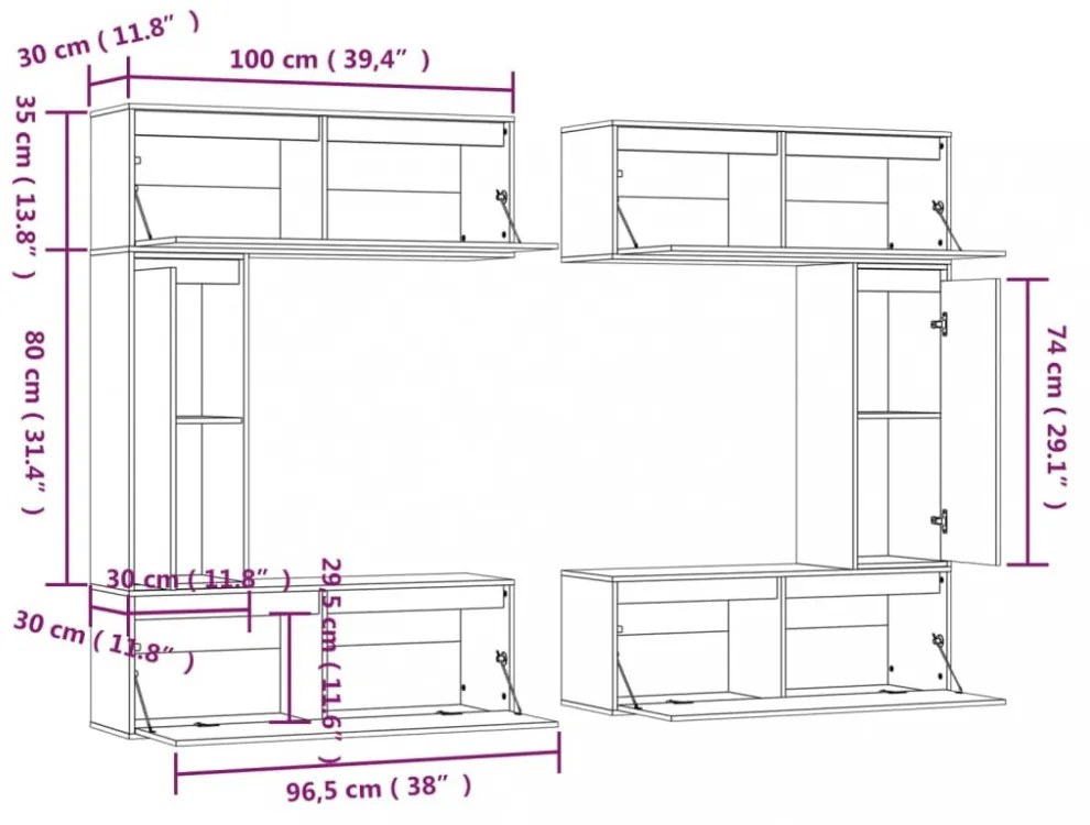 vidaXL 6 darab tömör fenyőfa TV-szekrény