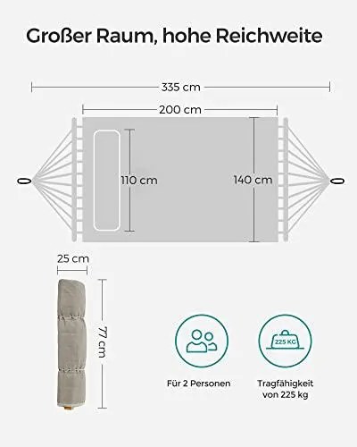 2 személye kemping függőágy párnával, 200x140 cm, max 225 kg, krém bézs színű