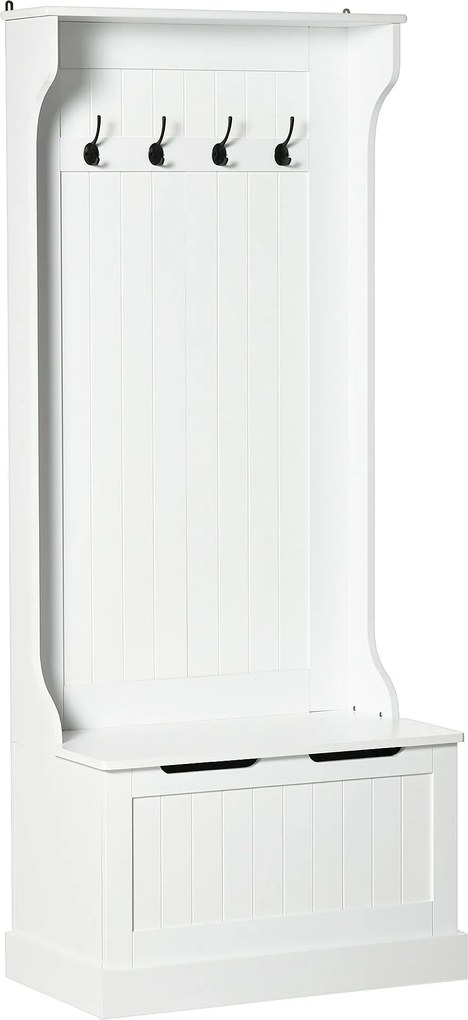 HOMCOM Modern 3 az 1-ben Szabadonálló Kabátállvány 4 Akasztóval, Tároló Pad és Kabátakasztó, Helytakarékos Előszoba, Folyosó, Hálószobai Bútor, 71,5x3