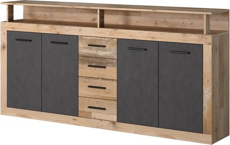 Komód 4 ajtóval és 4 fiókkal Old Style Light / Matera színkombinációban – XXL LUNA