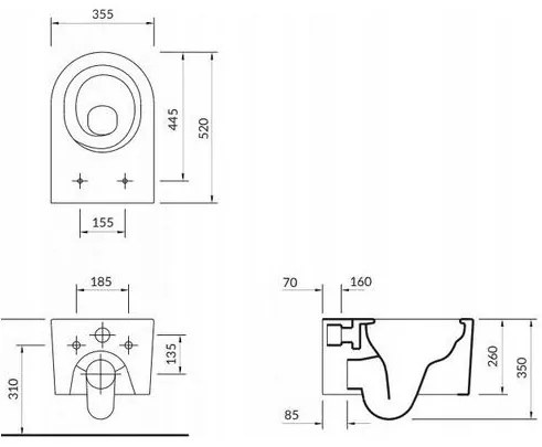 Cersanit Inverto függő WC csésze StreamOn 52 x 35,5 cm + lassan eső ülőke, fehér, S701-432