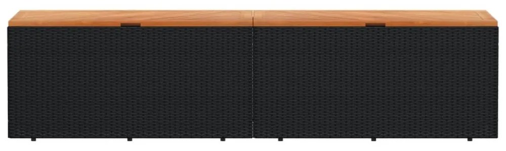 fekete polyrattan és akácfa kerti tárolóláda 220 x 50 x 54 cm