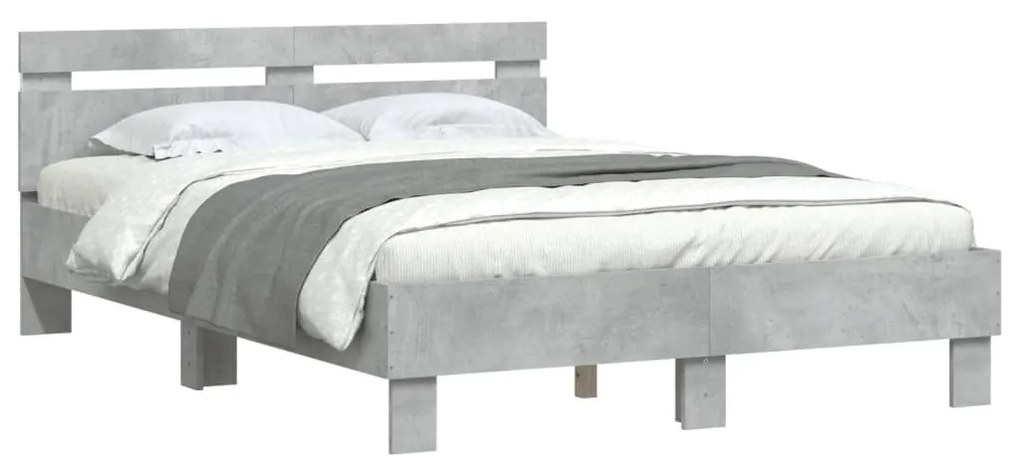 betonszürke ágykeret fejtámlával és LED-del 120x190 cm