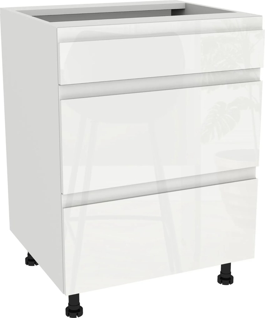 Fiókos szekrény Slim 60 Frezo Fehér front Fogantyú nélküli Fehér Fényes