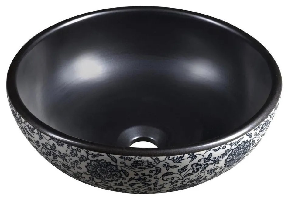 Sapho - PRIORI pult fölé helyezhető mosdó, átmérő 41 cm, fekete/fehér